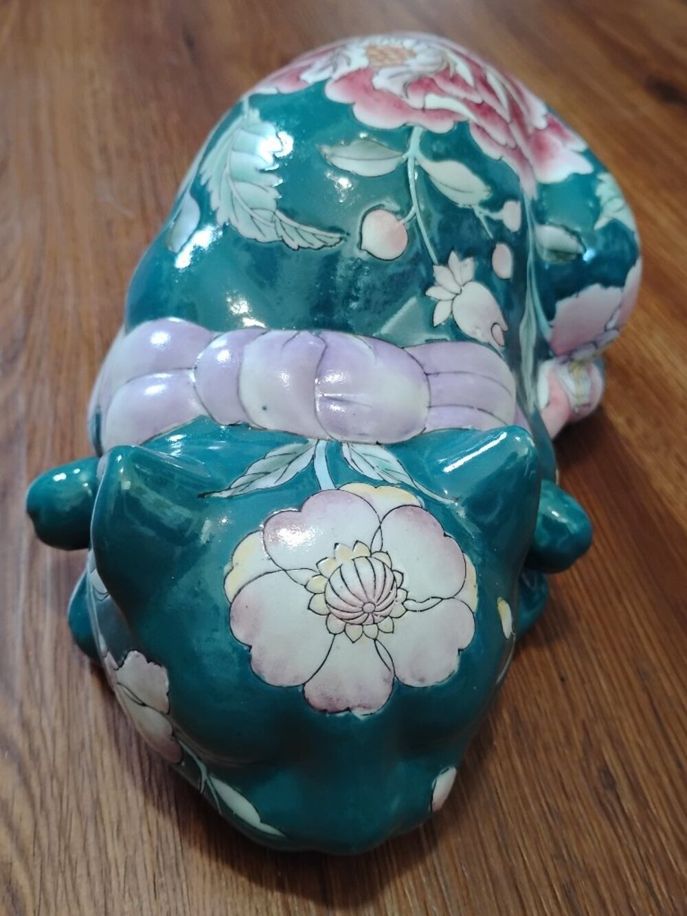 Vintage Famille Rose Porcelain Sleeping Cat Sculpture Ceramic